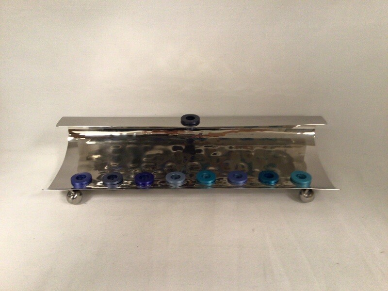 Anodized Hammered Work  &quot;Wave&quot; Menorah- Blues