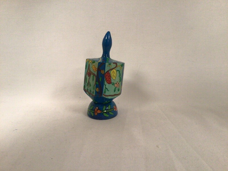 Hand Painted Wood Art Dreidel on Stand - Seven Species