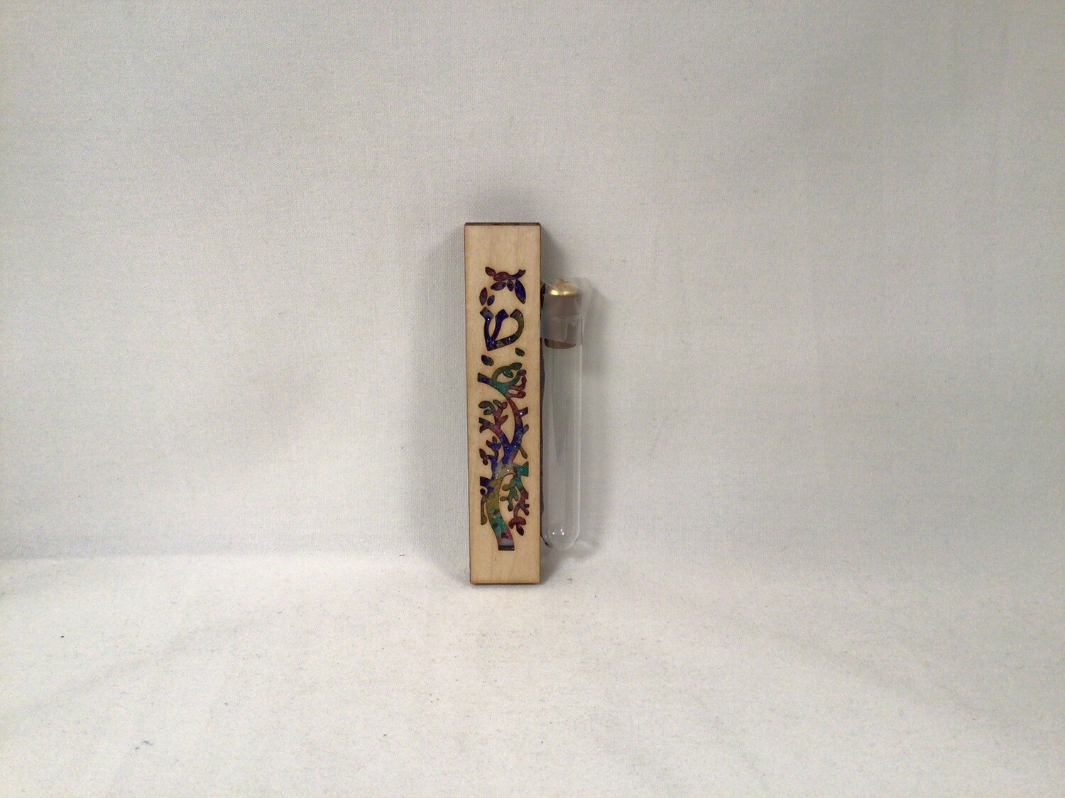 Lazer Wood and Glass Tree Wedding Mezuzah  with Shards Holder