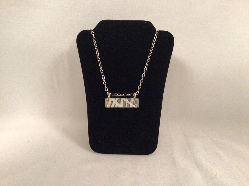 Modern Bar Glass Necklace Silver/Cream on Sterling Silver  Chain
