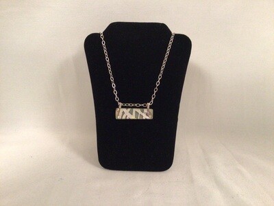 Modern Bar Glass Necklace Silver/Cream on Sterling Silver Chain