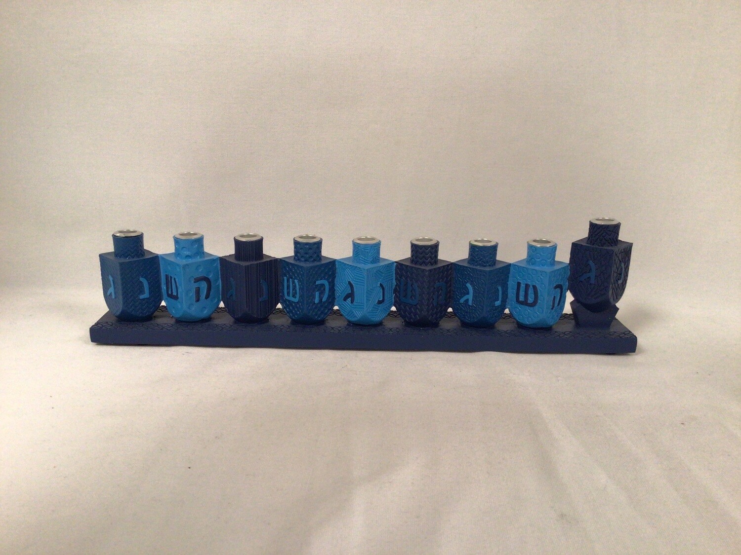 Hand Painted Dreidel Menorah -Blue