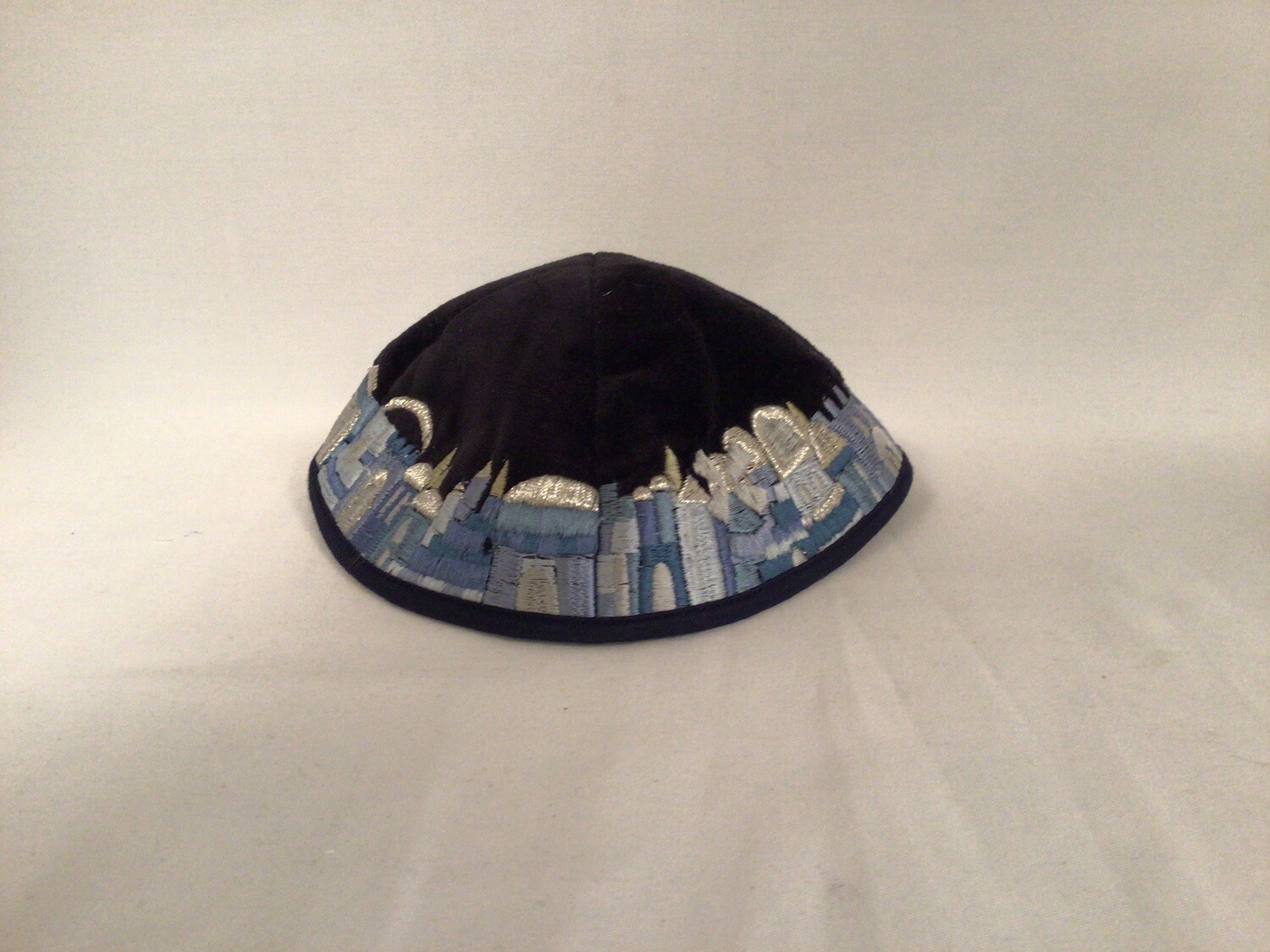 Black Velvet Embroidered Jerusalem Border Kippah