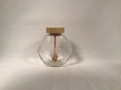 Hexagon Glass Shana Tova Honey Jar with Dipper 