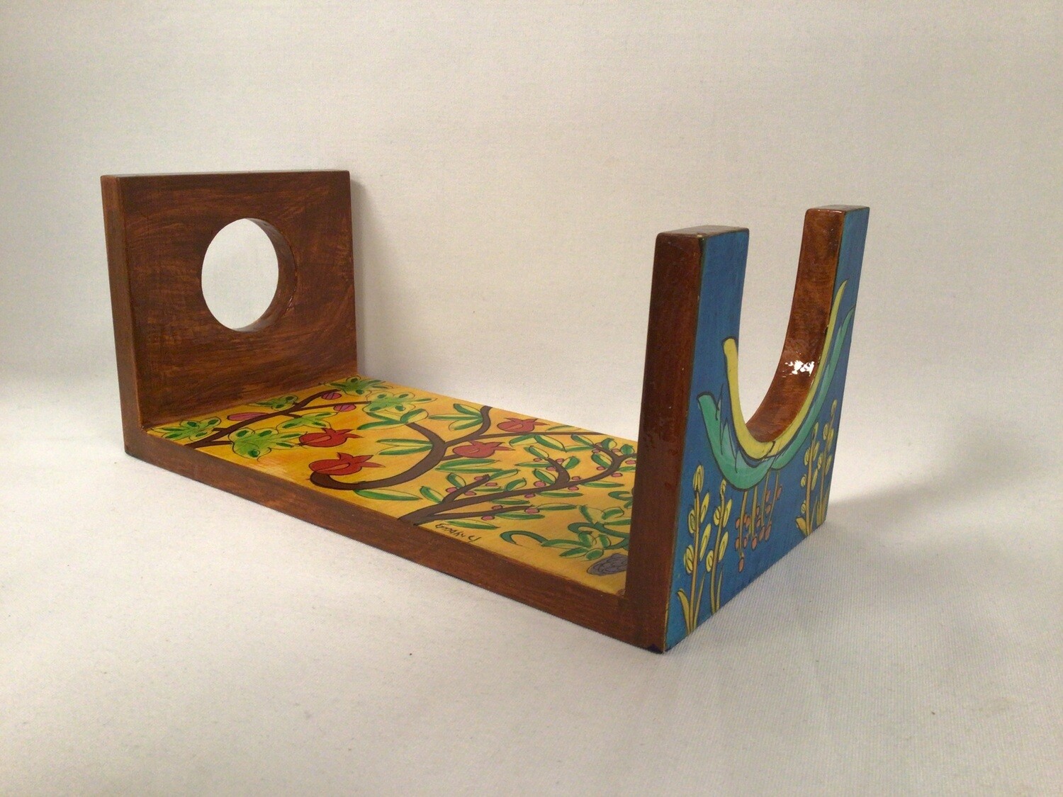 Painted Wood Pomegranates Shofar Stand 