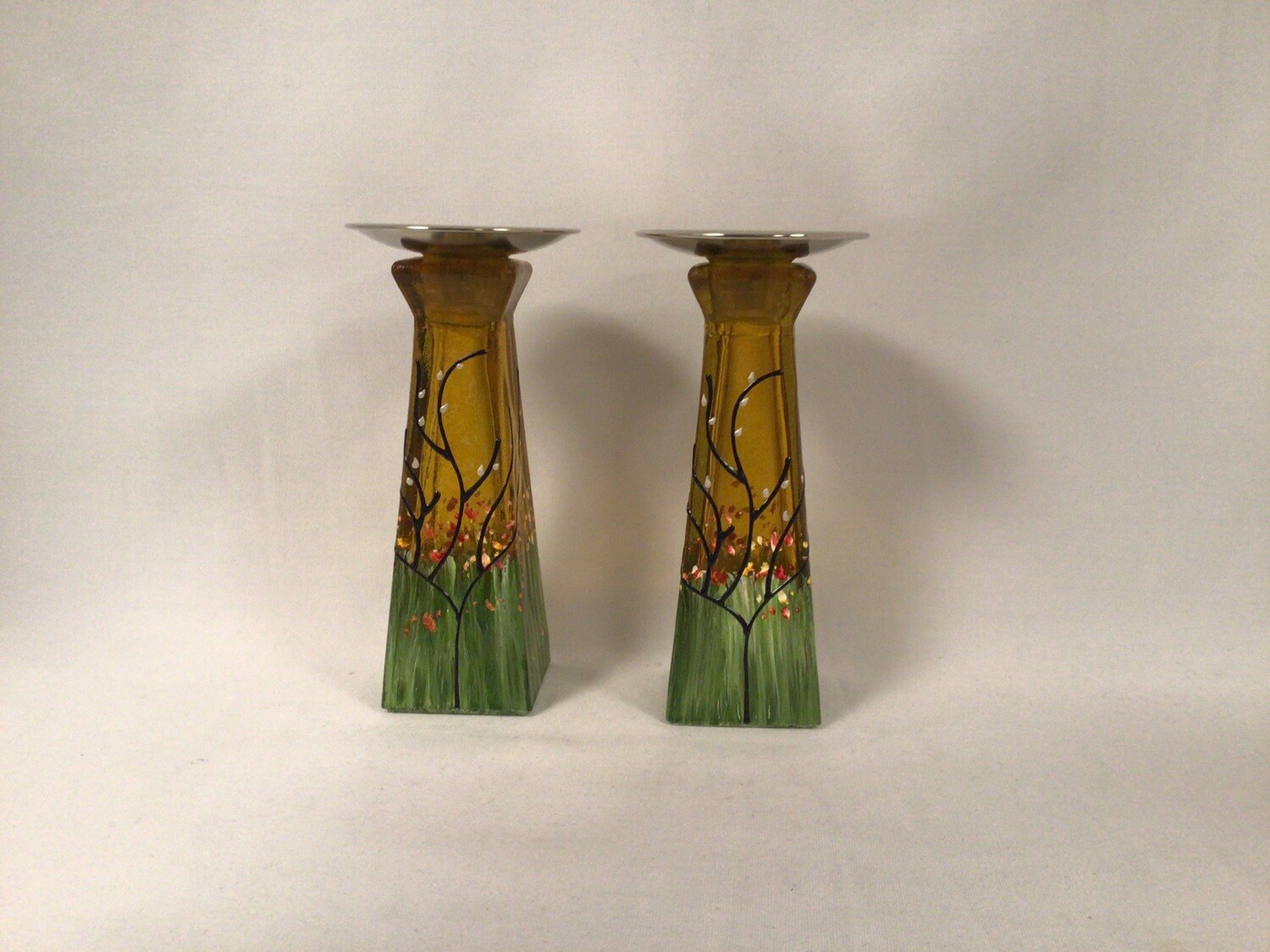 Garden Collection Pyramid Shaped Candlesticks Amber
