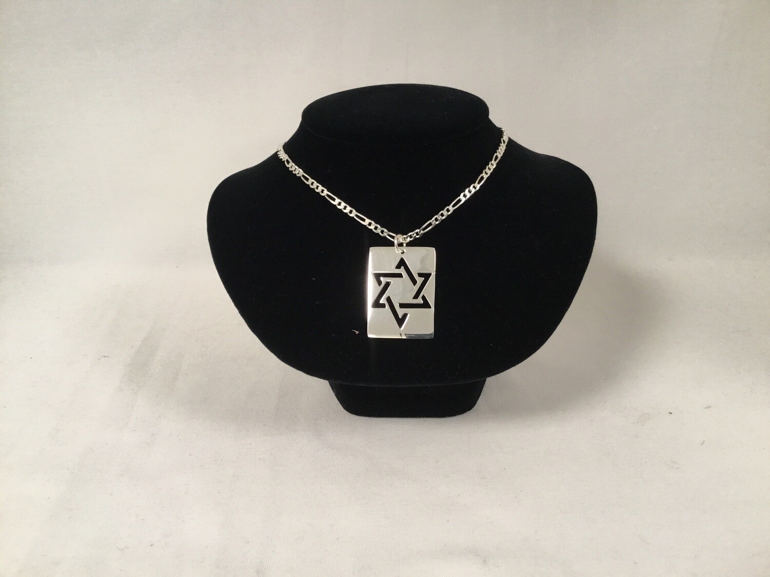 Stainless Steel Dogtag Star of David Necklace on 24&quot; Figaro Chain