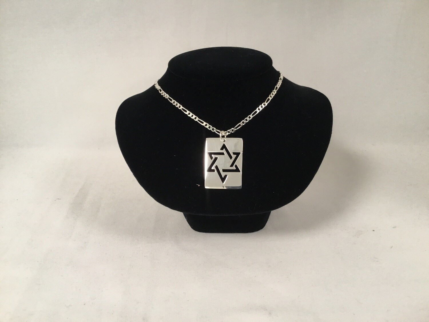Sterling Silver Dogtag Star of David Necklace on 24&quot; Figaro Chain