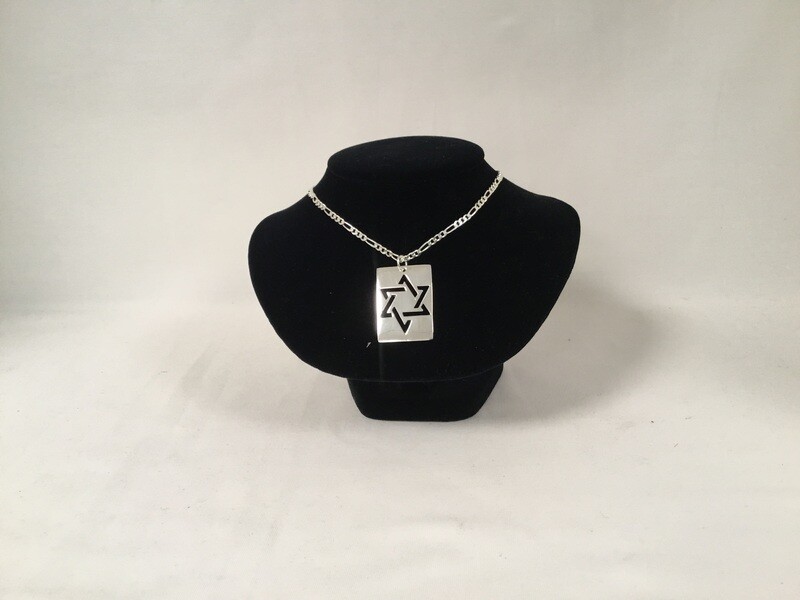 Sterling Silver Dogtag Star of David Necklace on 20” Figaro chain