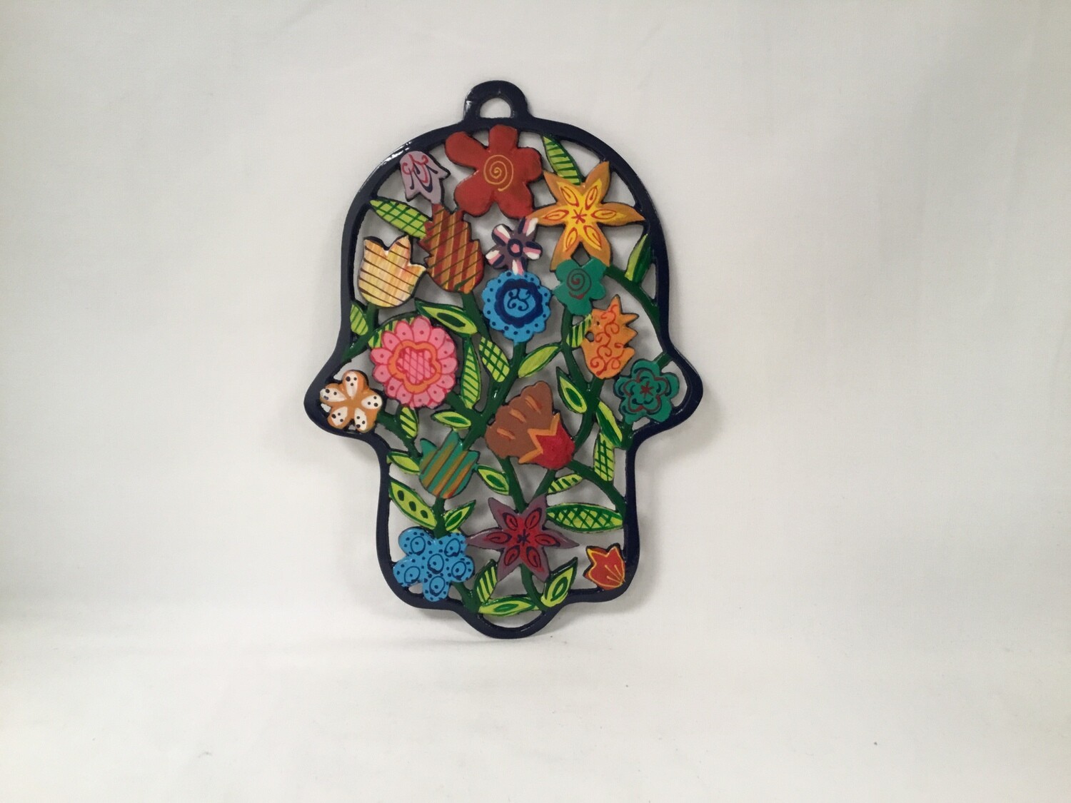 Painted Metal Hanging Hamsa, Laser Cut- Flower