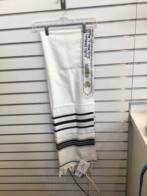 Cream Tallit with Black Stripes and Gold