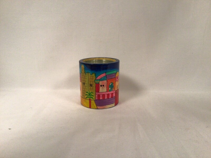 Jerusalem Memorial Candle Holder by Emanuel with Candle