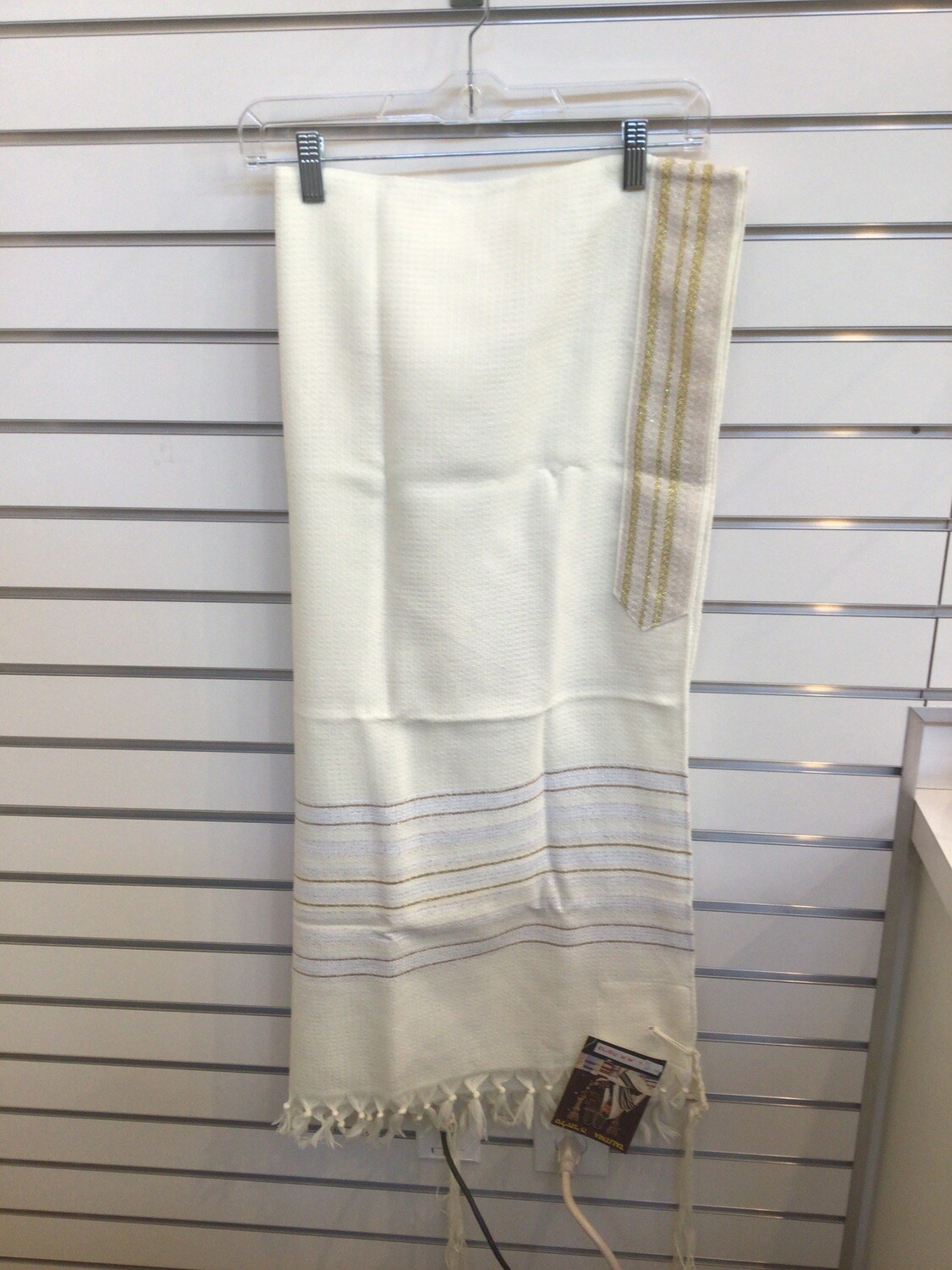 Cream Cotton Tallit with White and Gold stripes