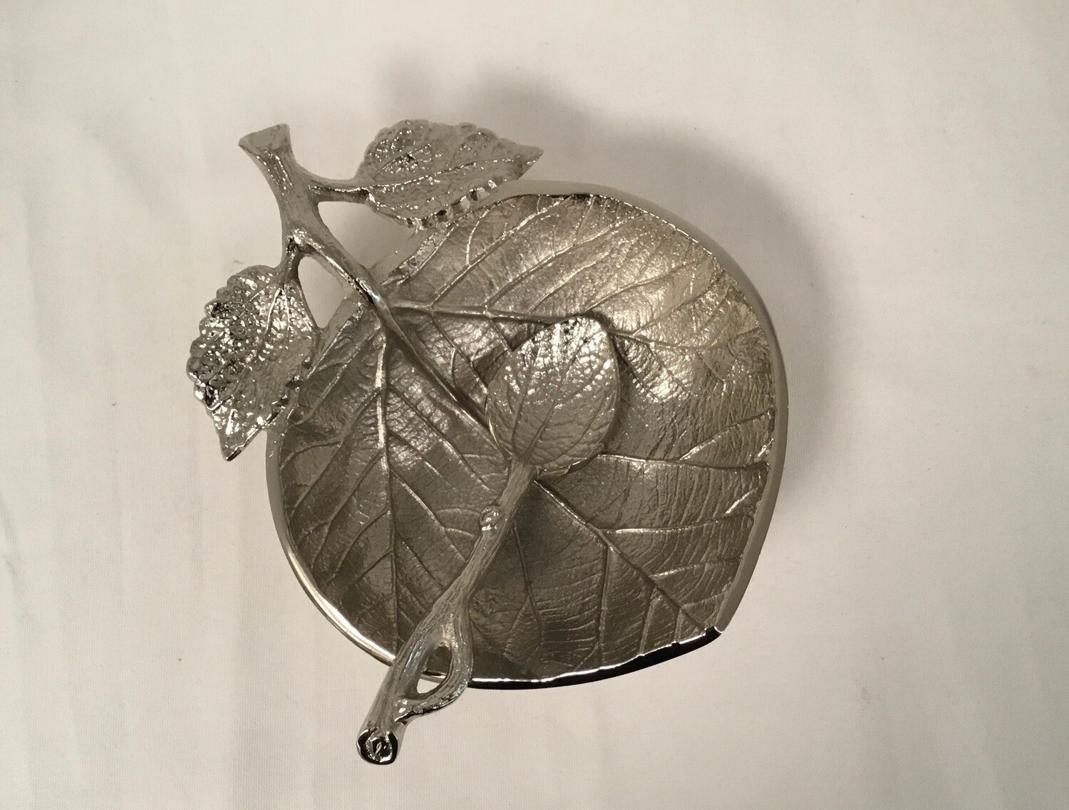 Nickel Plated Apple Shape Leaf Dish &amp; Spoon