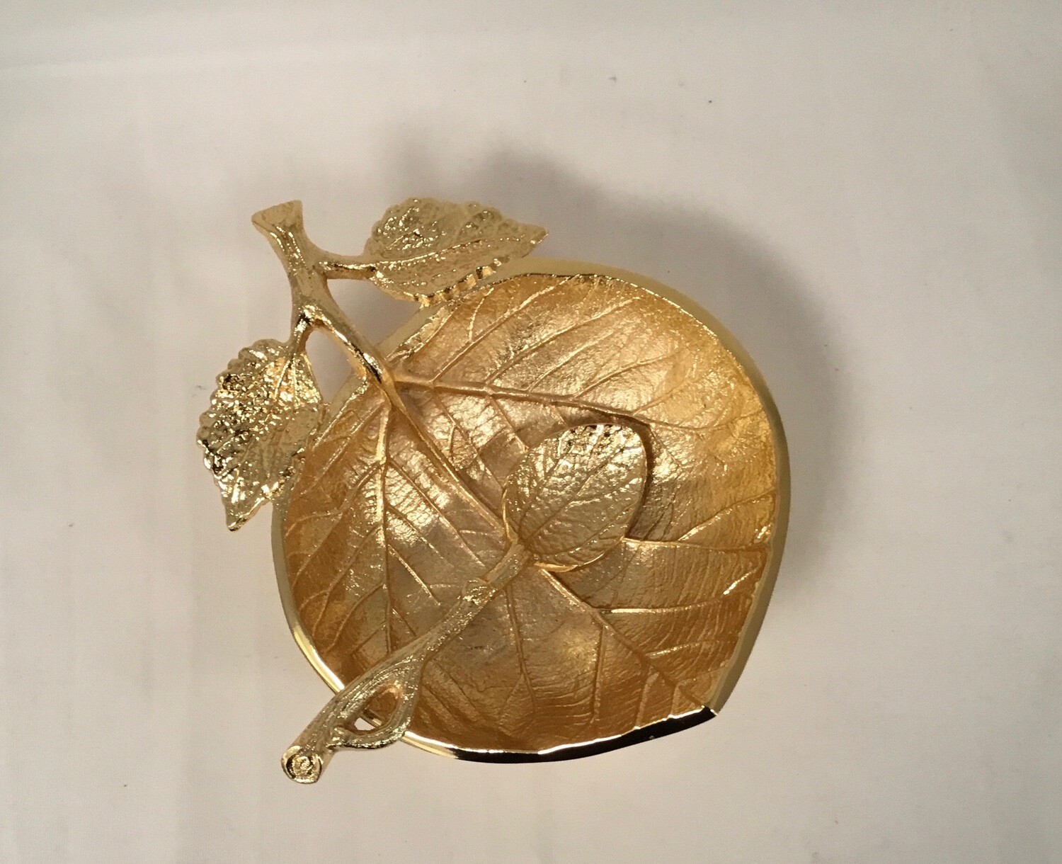 Gold Plated Apple Shape Leaf Dish &amp; Spoon