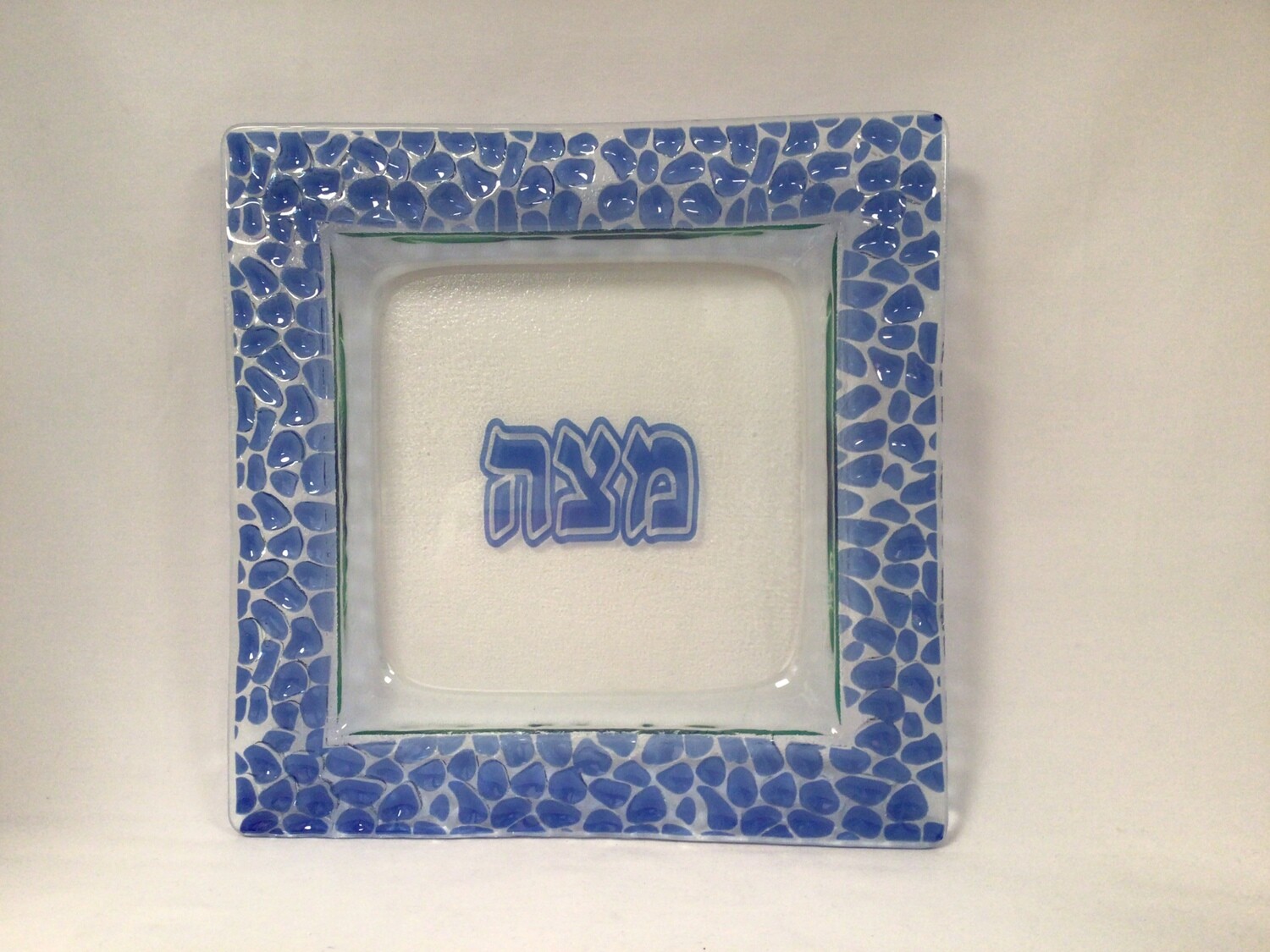 Blue and Clear Glass Matzah Tray