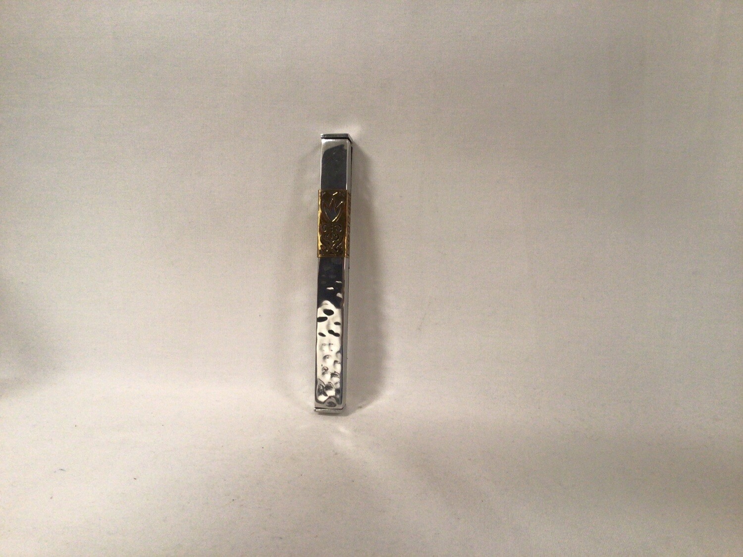 Silver Hammered Mezuzah with Gold Cutout