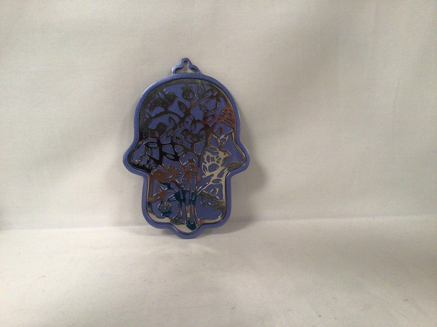 Aluminum Blue Hamsa with Tree Cutout
