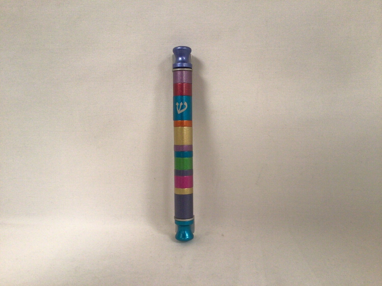 Aluminum Cylinder Mezuzah with Multicolor Stripes
