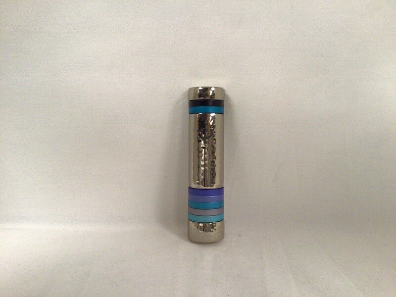 Hammered Mezuzah with Blue Rings