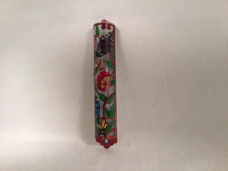 Laser Cut Mezuzah with Multicolor Flowers