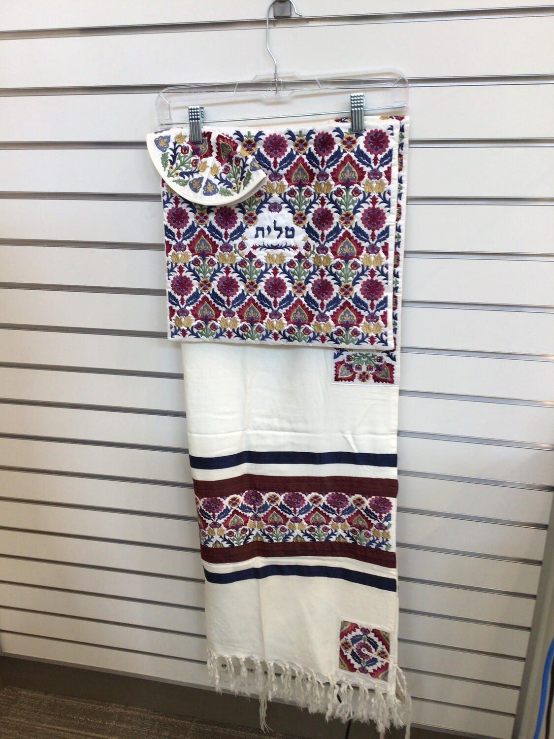 Cream Tallit with Multi Color Antique Look Design