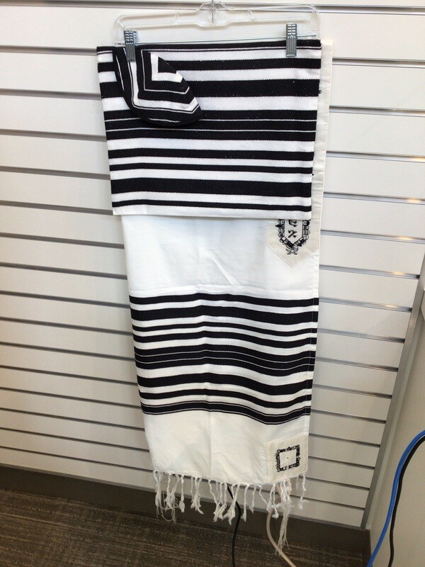 Cream Tallit with Black Stripes and Jerusalem Atara