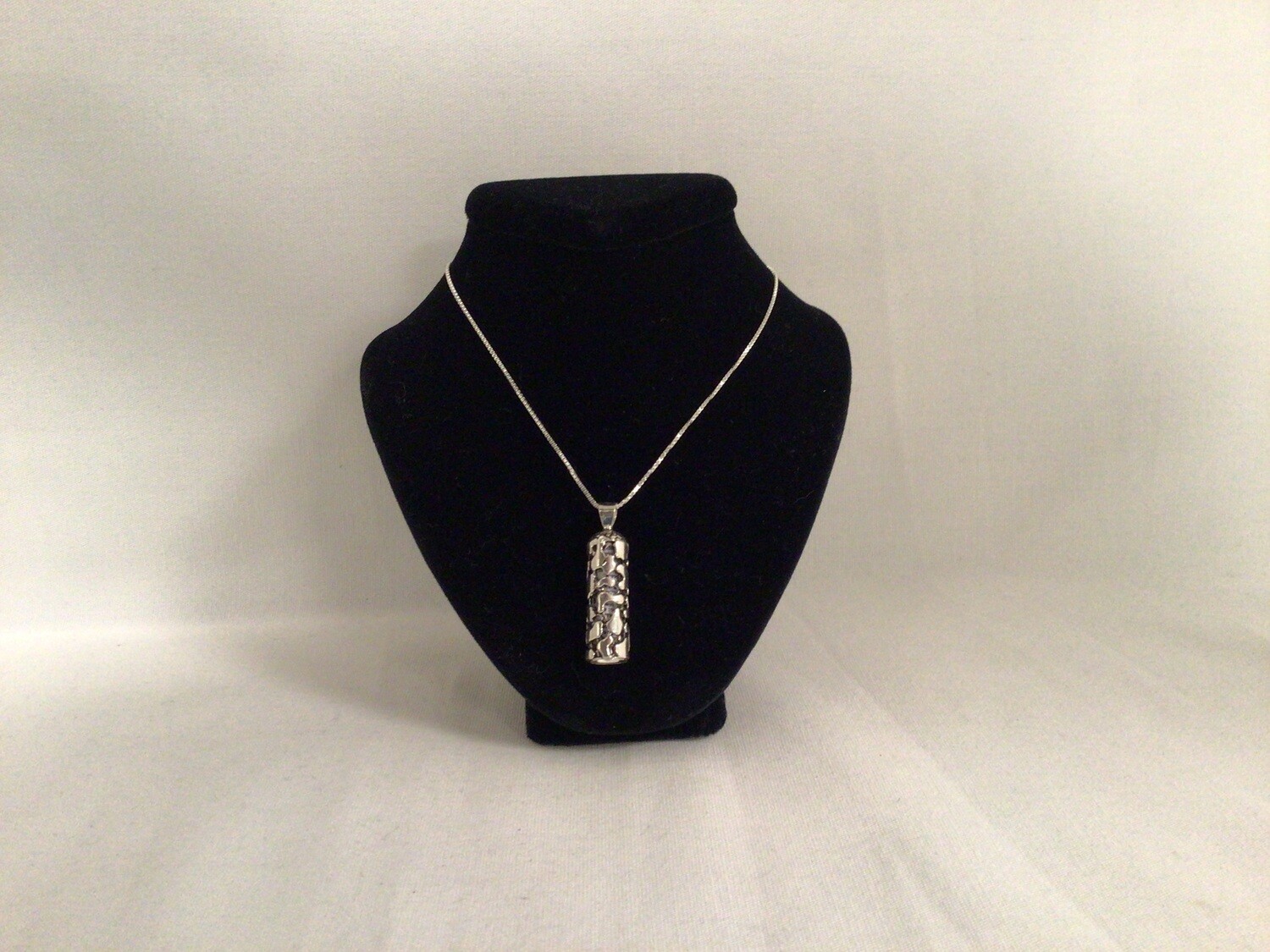 Sterling Silver Cobblestone Mezuzah Necklace with Scroll on 20&quot; Silver Chain