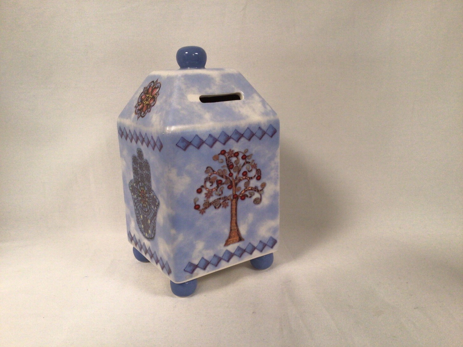 Hamsa &amp; Tree of Life Ceramic Tzedakah Box
