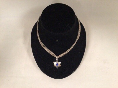 Sterling Silver Star of David with Blue Stone on Multiple Silver 16” Chains