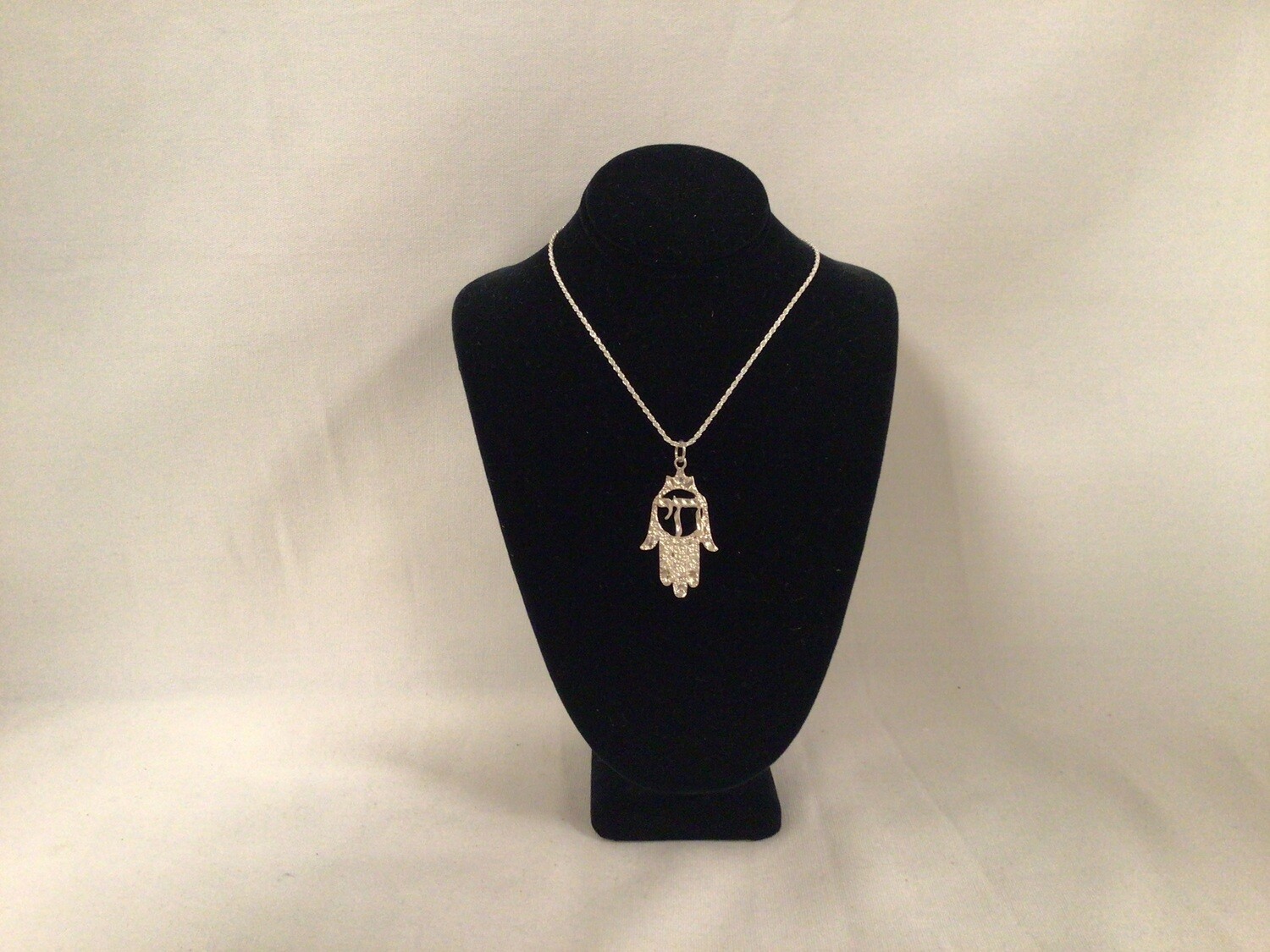 Sterling Hamsa Necklace with Chai in an 18” Silver Chain