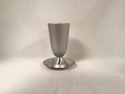 Aluminum Hammered and Matte Kiddush Goblet on Tray