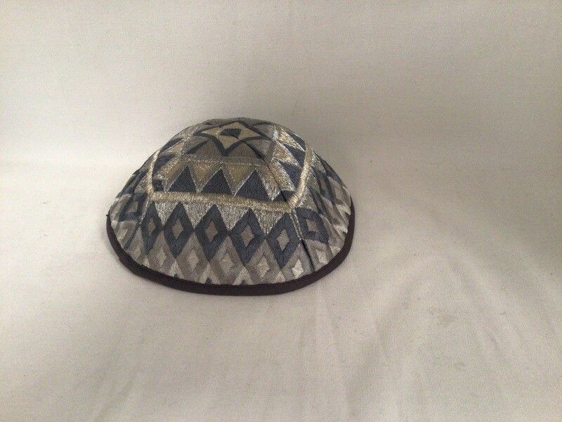 Grey/ Silver Embroidered Geometric Kippah