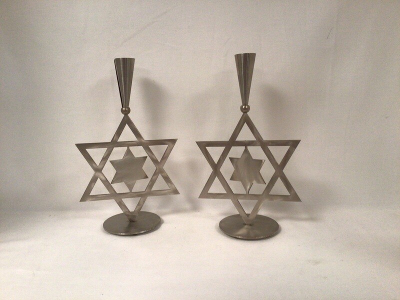 Brushed Steel Star of David Candlesticks