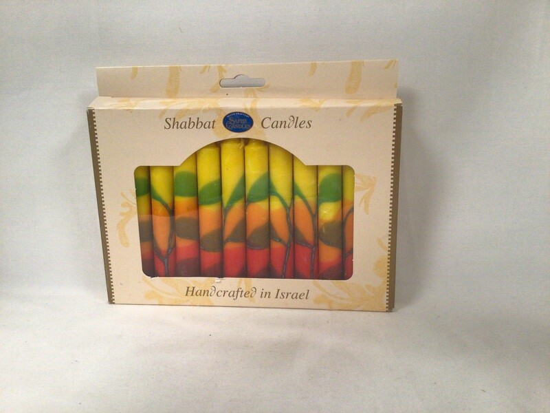 Safed Yellow over Orange Shabbat Candles