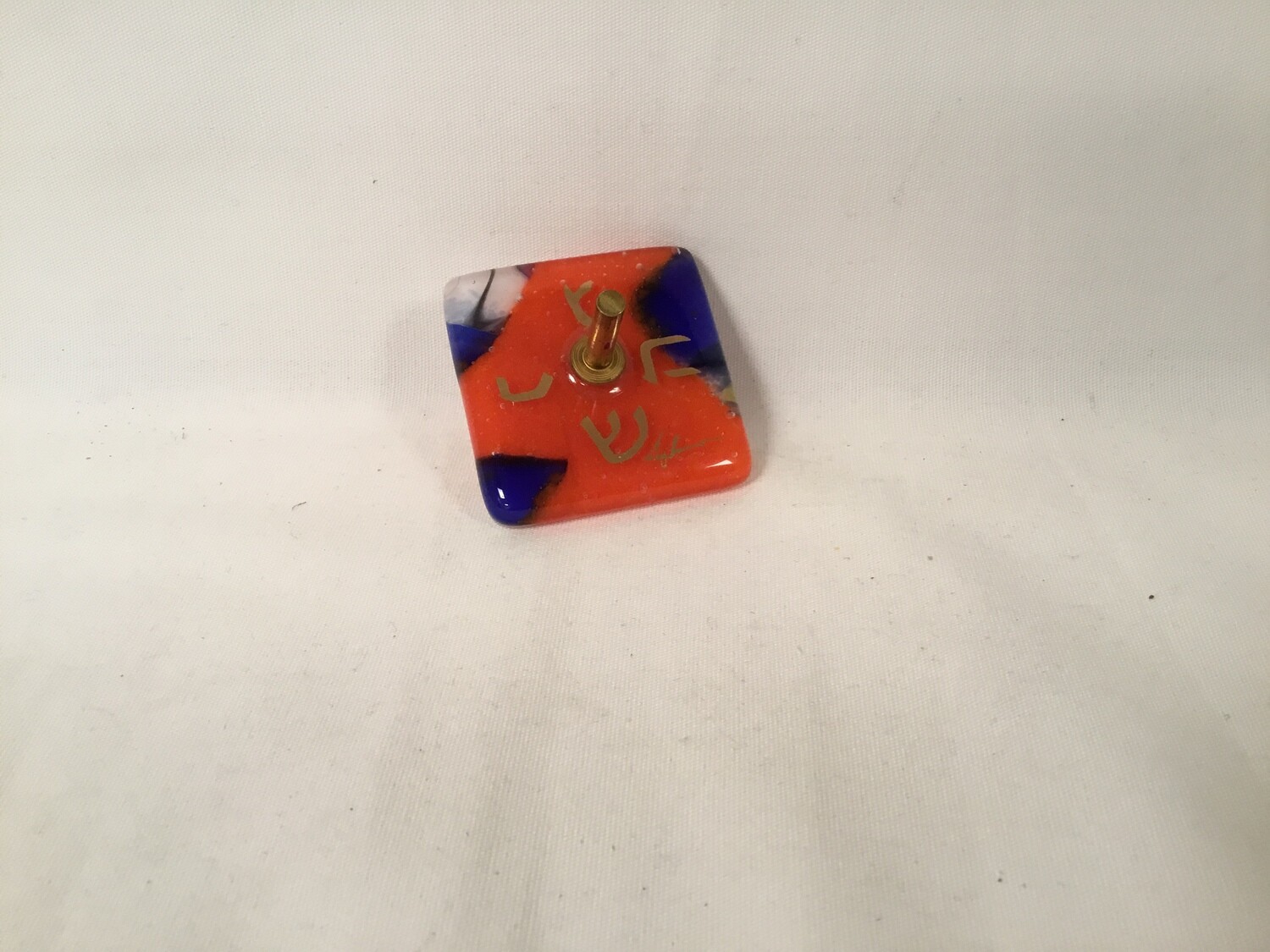 Small Glass Dreidel Top - Orange, Blue &amp; White 