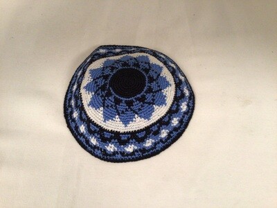 Blue, Black & White Sunflower Knit Kippah