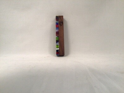 Walnut Mezuzah with Fused Glass Inlay and Laser Engraved Shin