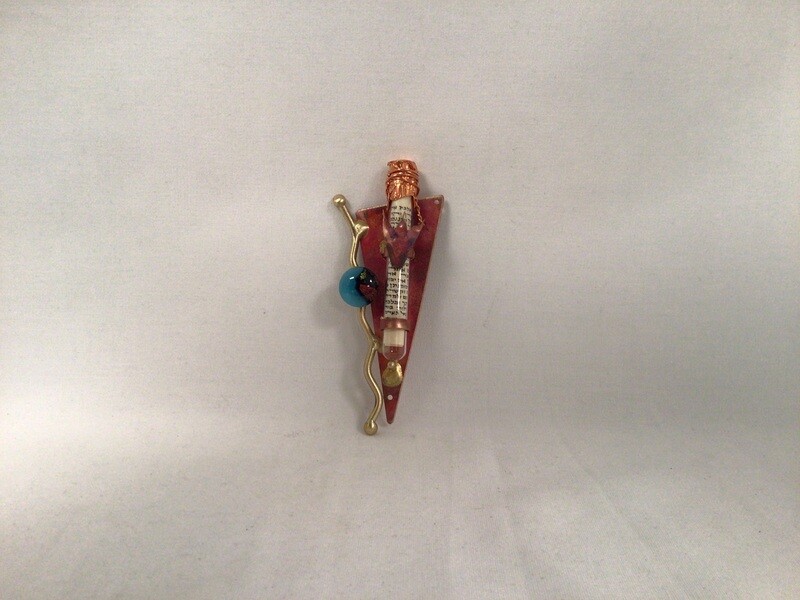 Triangle Mezuzah with Blue Glass Bead 