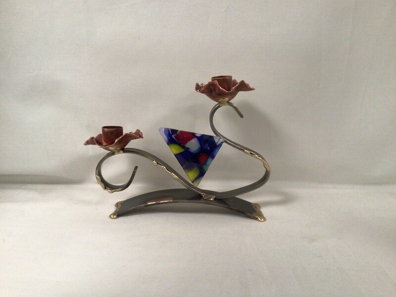 S Curved Shabbat Candlesticks with Art Glass