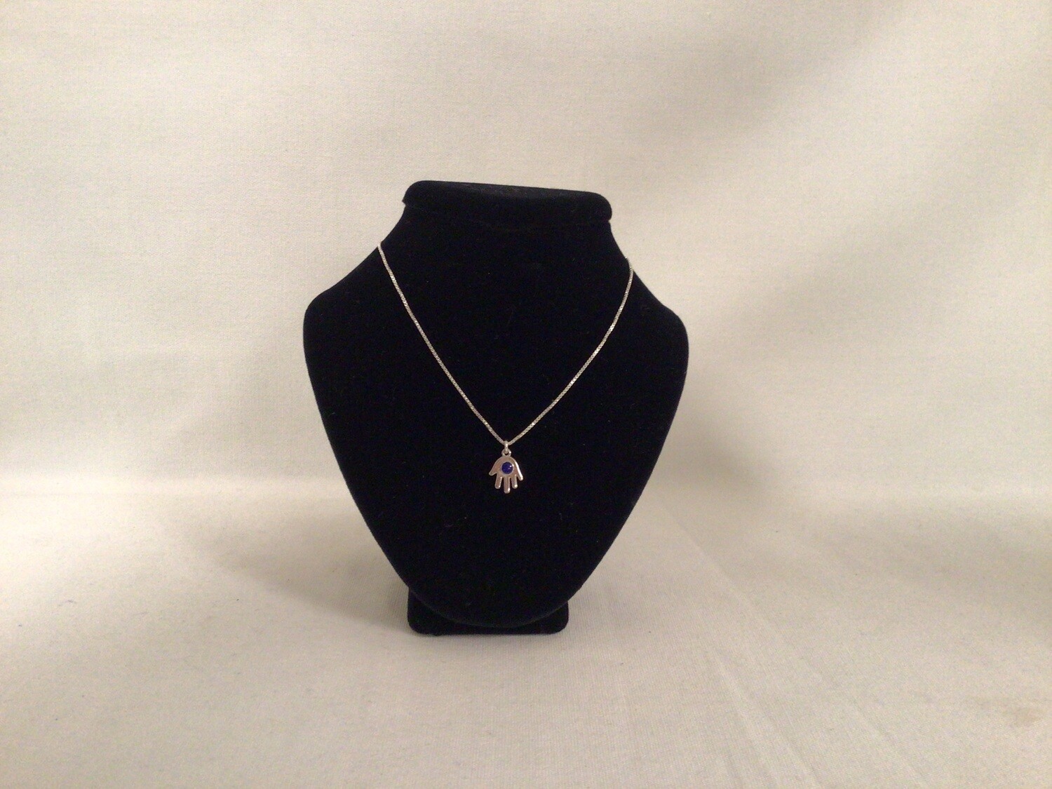 Tiny Silver Hamsa Necklace with Blue Enamel Eye on Chain