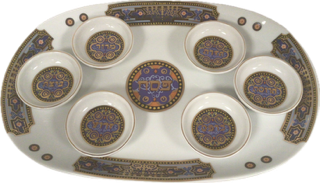 Oval Porcelain Sedar Plate with Matching Bowls
