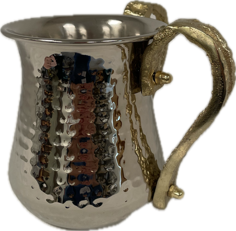 Stainless Steel Hammered Wash Cup with Gold Loop Handles
