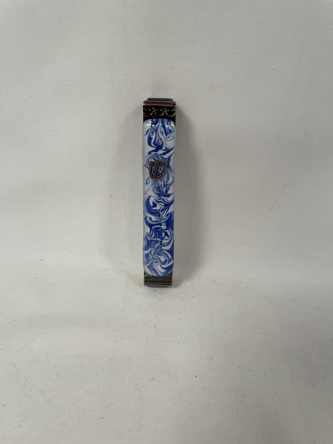 Marbled Blue and White Mezuzah