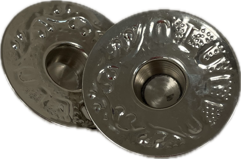 Pair of Silver Tone Drip Cups with Writing 