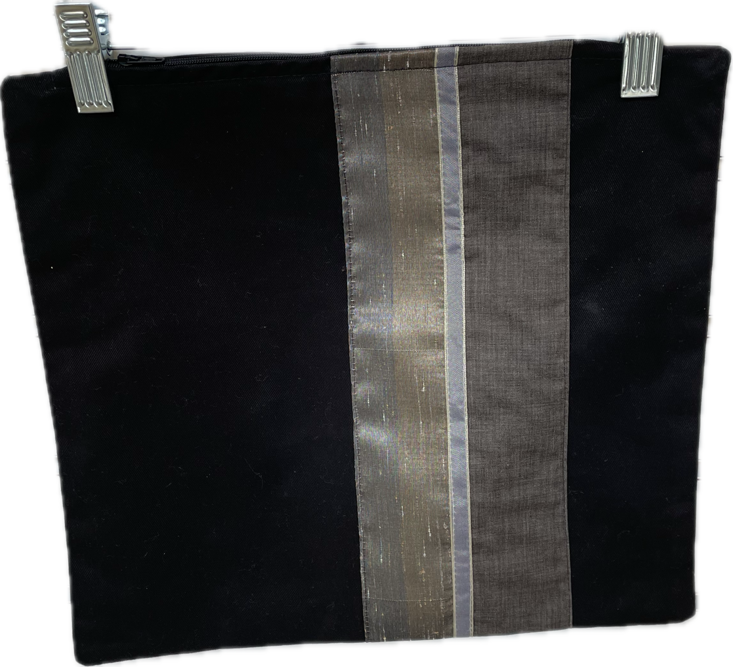 Black Cotton Tallit Bag with Grey &amp; Taupe Silk Stripes