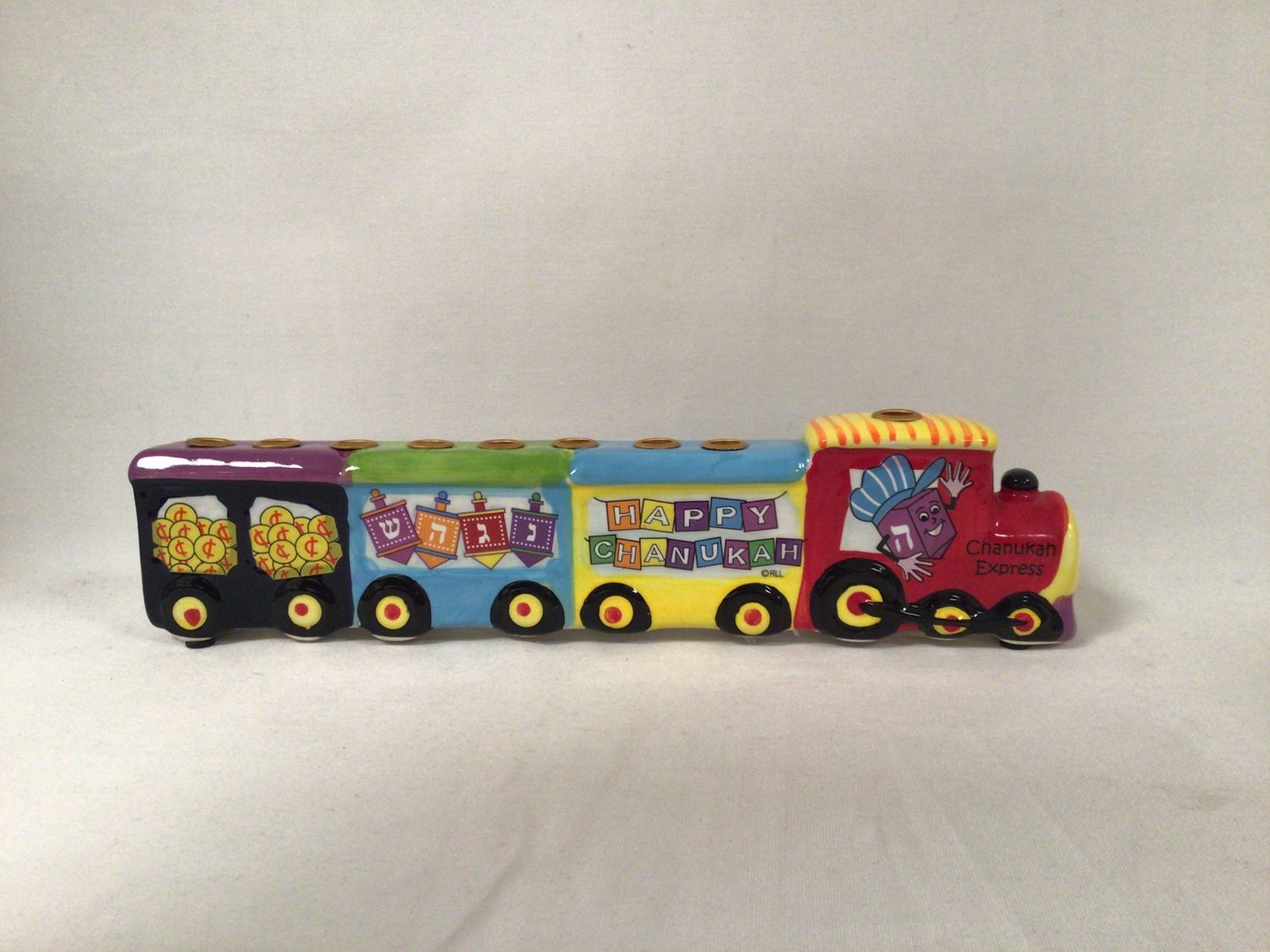 Chanukah Train Menorah - Painted Ceramic