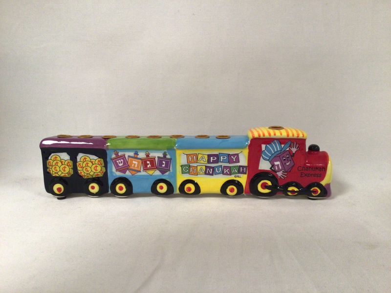 Chanukah Train Menorah - Painted Ceramic
