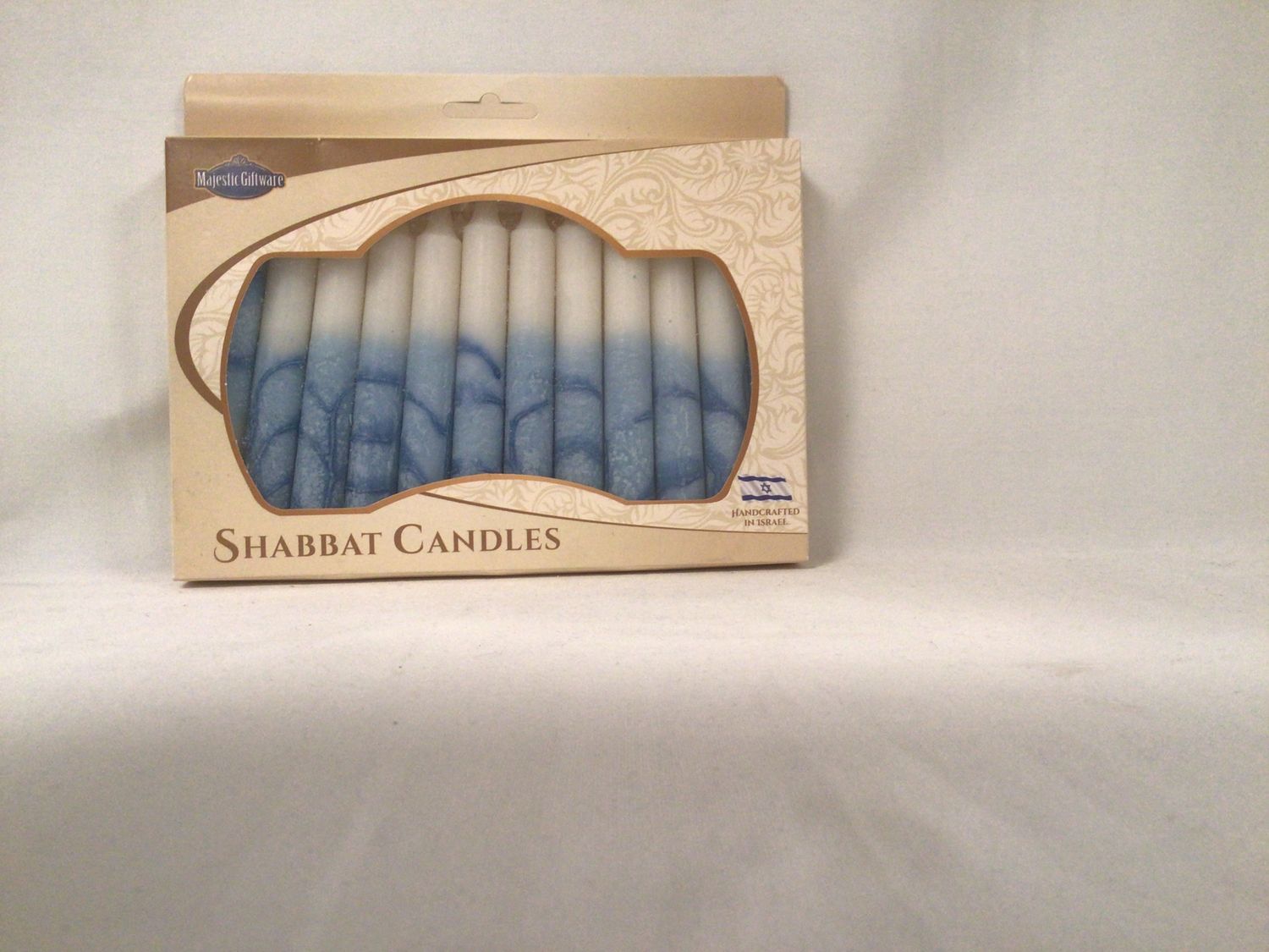 Safed Blue Tree Style Shabbat Candles 