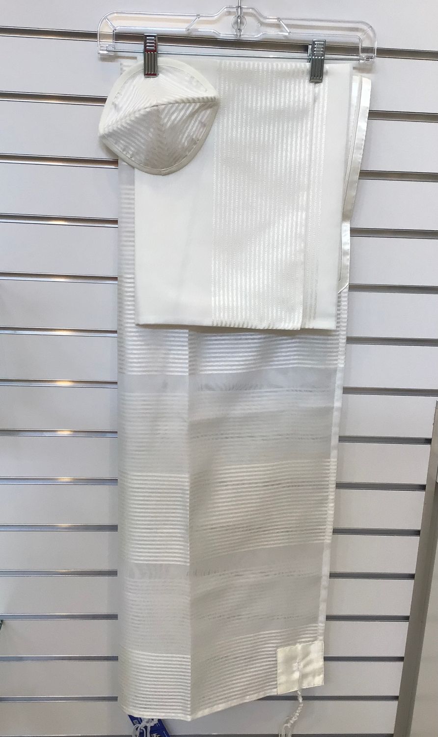 Cream Chiffon Tallit Set with Stripes